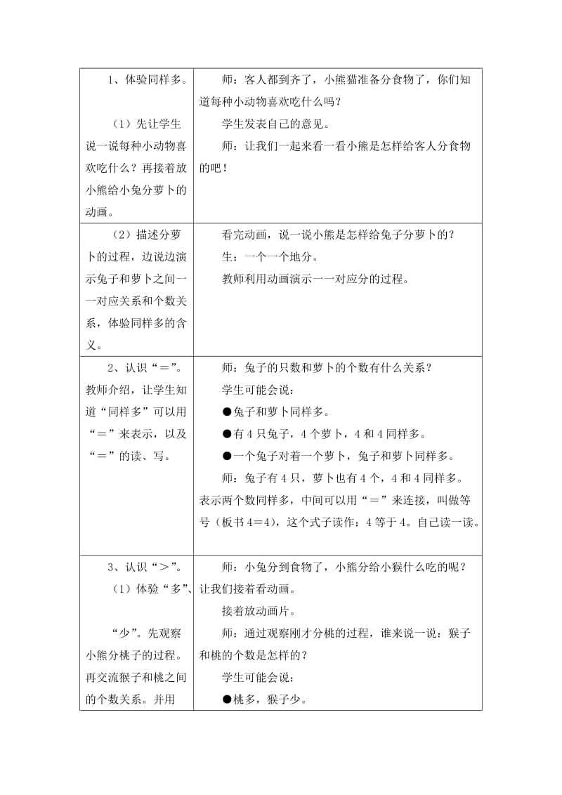 2019-2020年一年级上册第2单元《10以内数的认识》（认识＞__＝__＜）word教学设计.doc_第2页