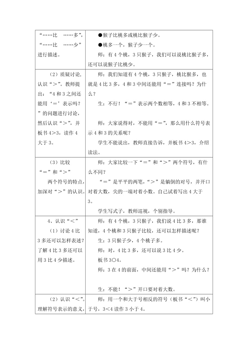 2019-2020年一年级上册第2单元《10以内数的认识》（认识＞__＝__＜）word教学设计.doc_第3页