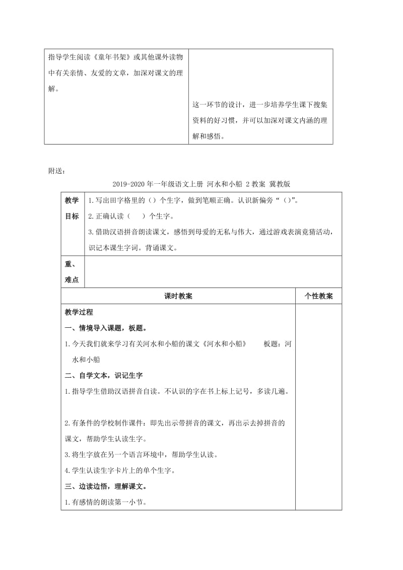 2019-2020年一年级语文上册 河水和小船 1教案 冀教版.doc_第3页