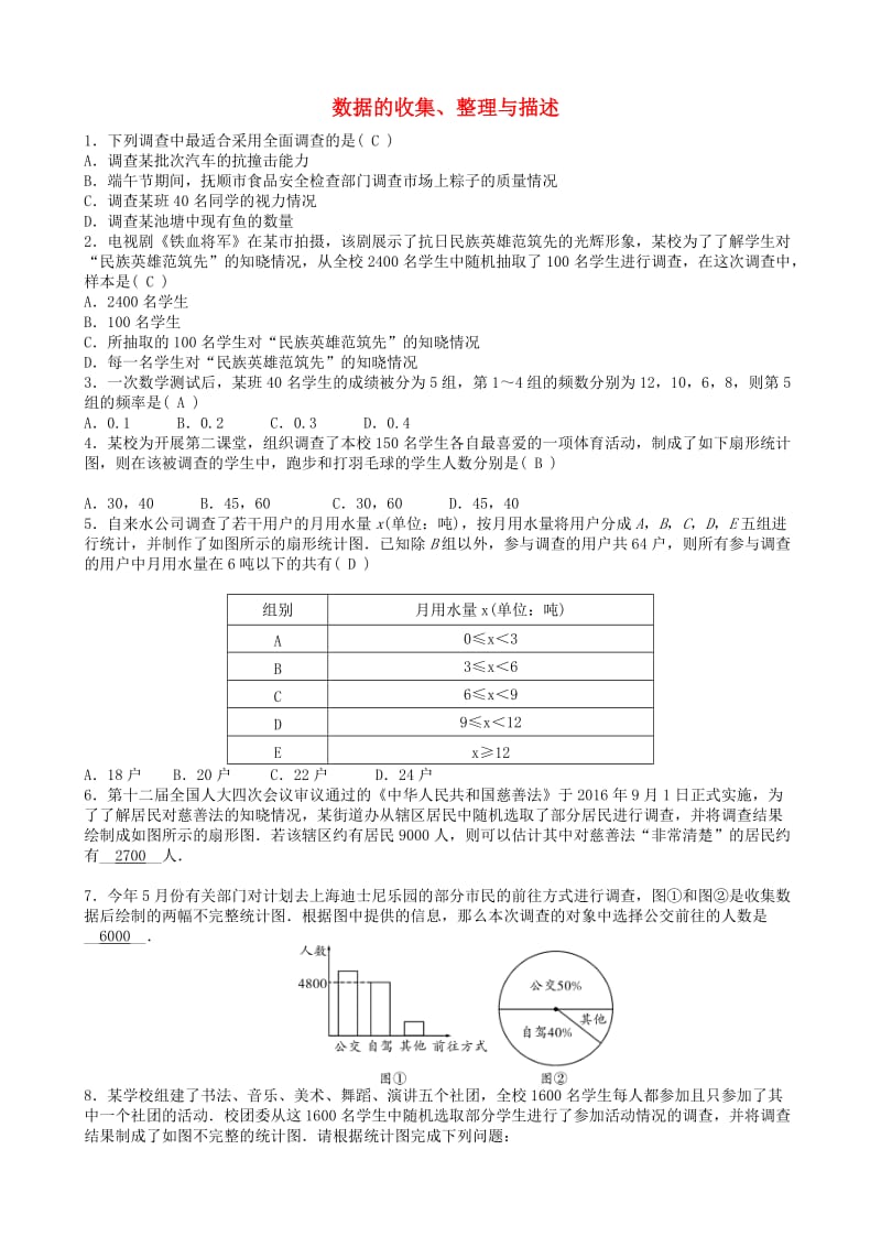 中考数学专项复习 数据的收集、整理与描述训练题.doc_第1页