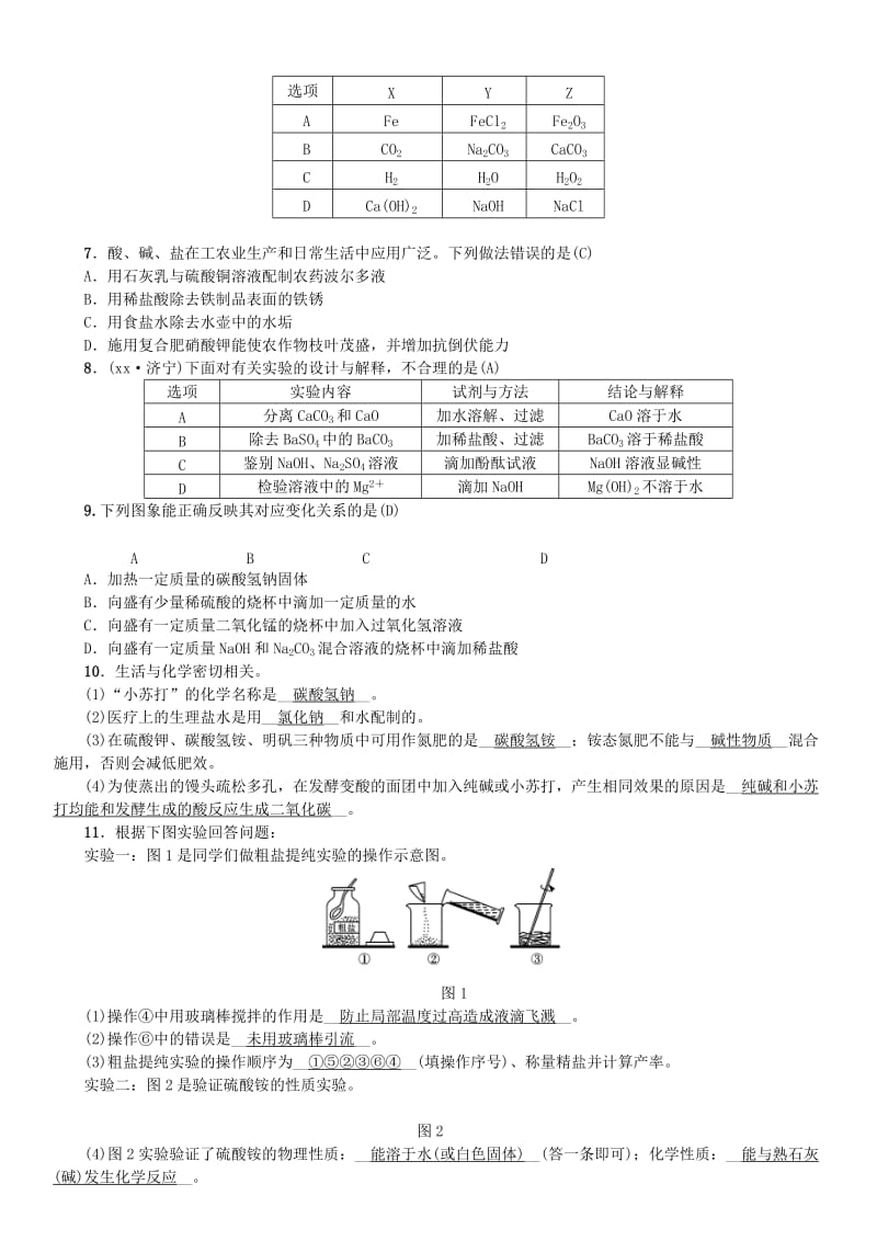 河北省九年级化学下册 第十一单元 盐 化肥单元复习（十一）盐 化肥习题 （新版）新人教版.doc_第2页