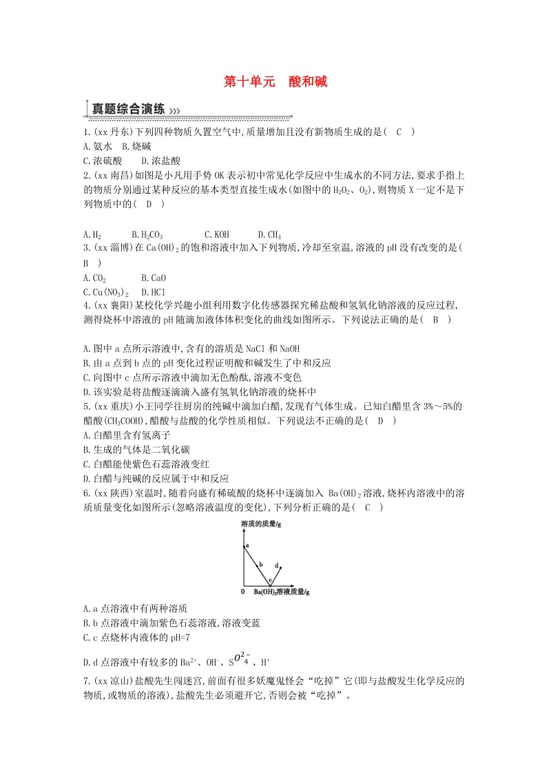 九年级化学下册 期末复习 综合提升 第十单元 酸和碱 （新版）新人教版.doc_第1页