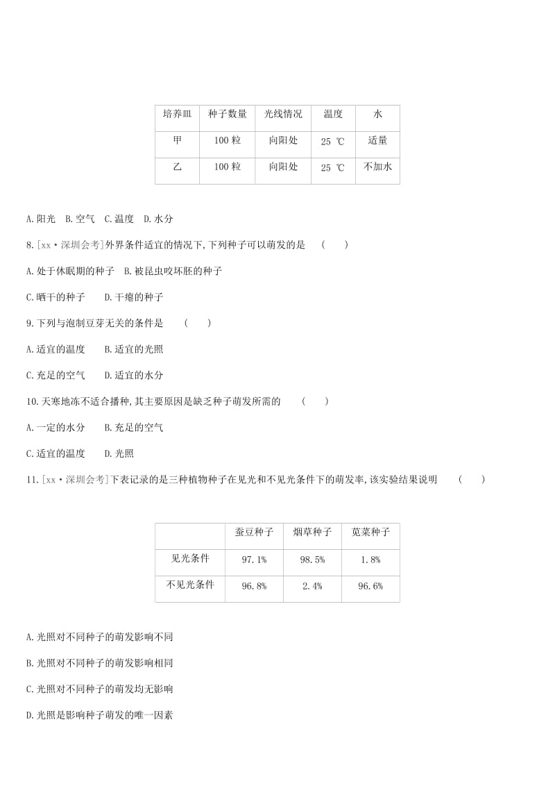 广东省深圳市2019年中考生物 主题复习三 生物圈中的绿色植物 第04课时 被子植物的一生练习.doc_第2页