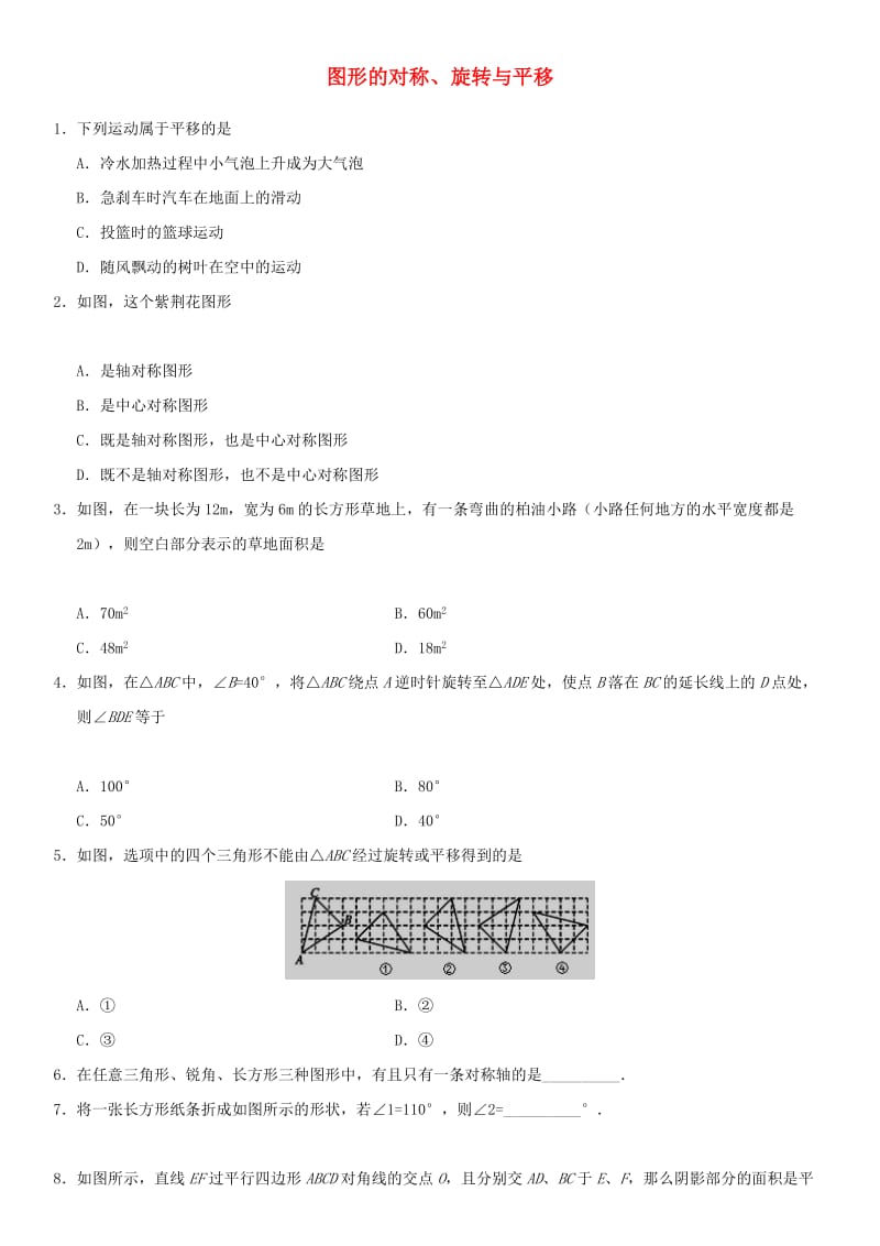 中考数学专题复习练习卷 图形的对称、旋转与平移.doc_第1页