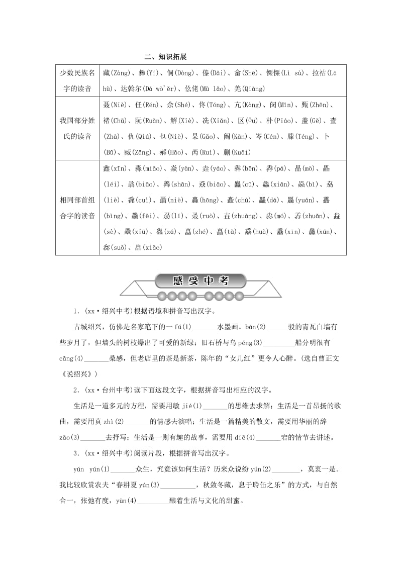 浙江省中考语文复习 第一篇 积累与运用 第一节 字音字形讲解.doc_第2页