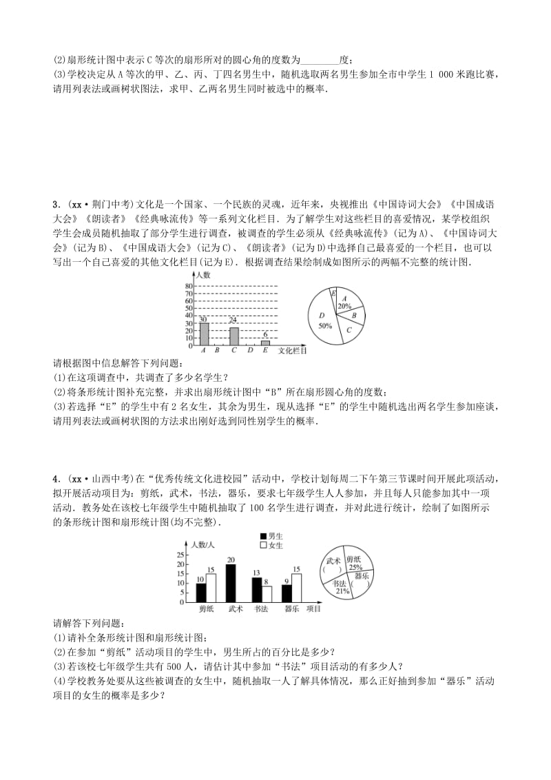 山东省德州市2019年中考数学同步复习 重点题型训练 要题加练5 统计图与概率综合.doc_第2页