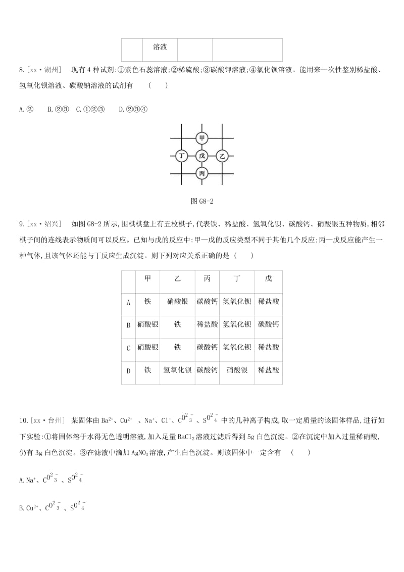 河北省2019年中考化学复习 第一篇 基础过关篇 专项（八）盐的化学性质练习.doc_第3页