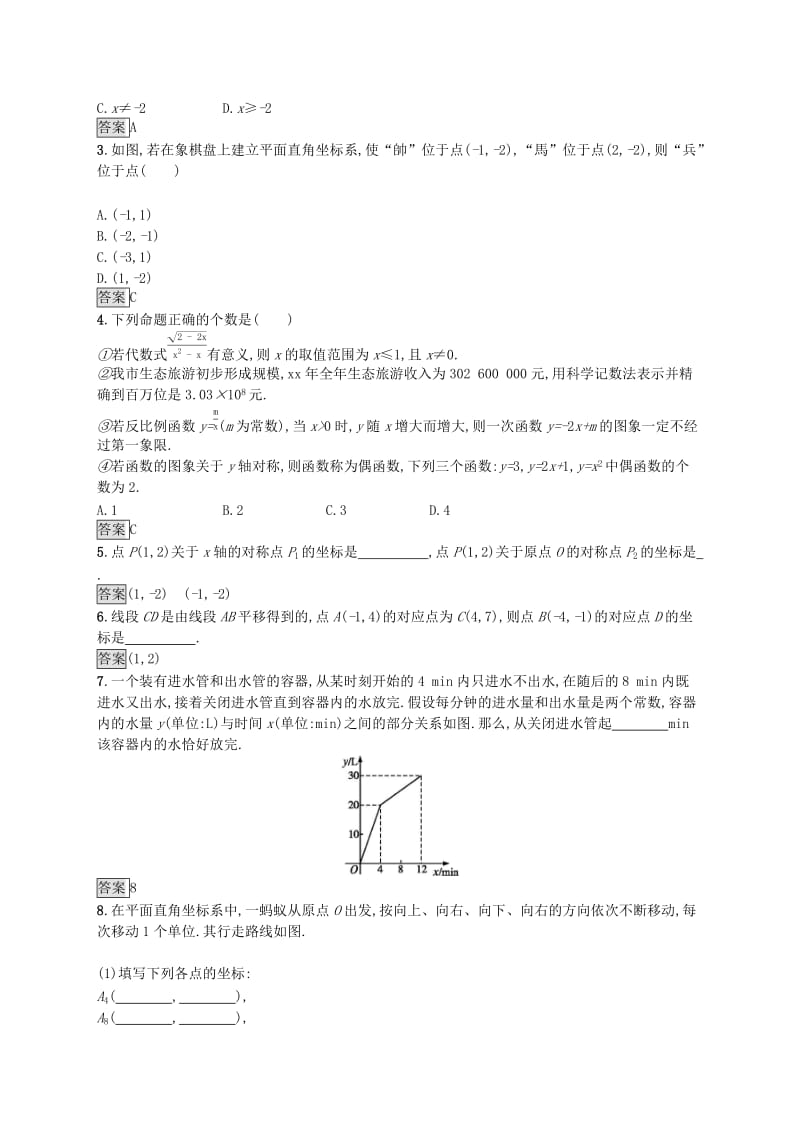 中考数学总复习 第三章 函数及其图象 第9课时 平面直角坐标系及函数的概念与图象知能优化训练.doc_第2页