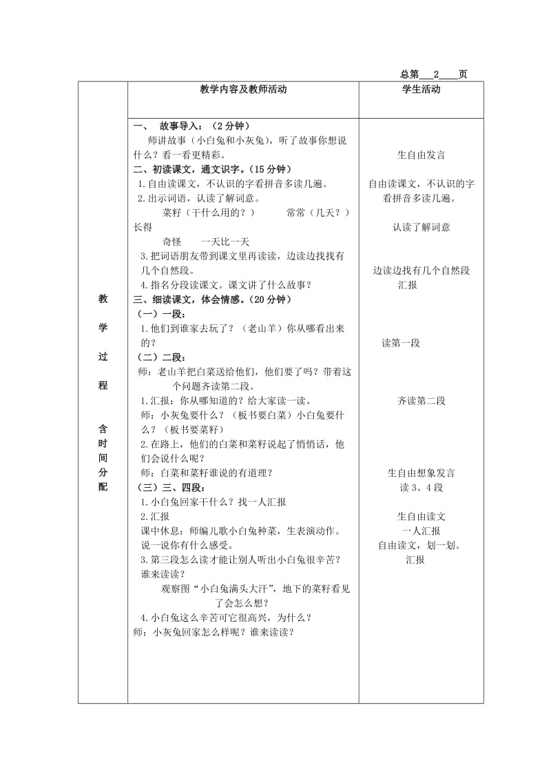 2019-2020年一年级语文下册 小白兔和小灰兔 2教案 北京版.DOC_第2页