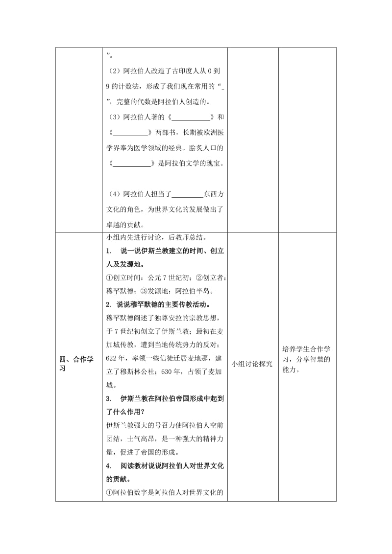 九年级历史上册 第四单元 封建时代的亚洲国家 第12课《阿拉伯帝国》教案 新人教版.doc_第3页