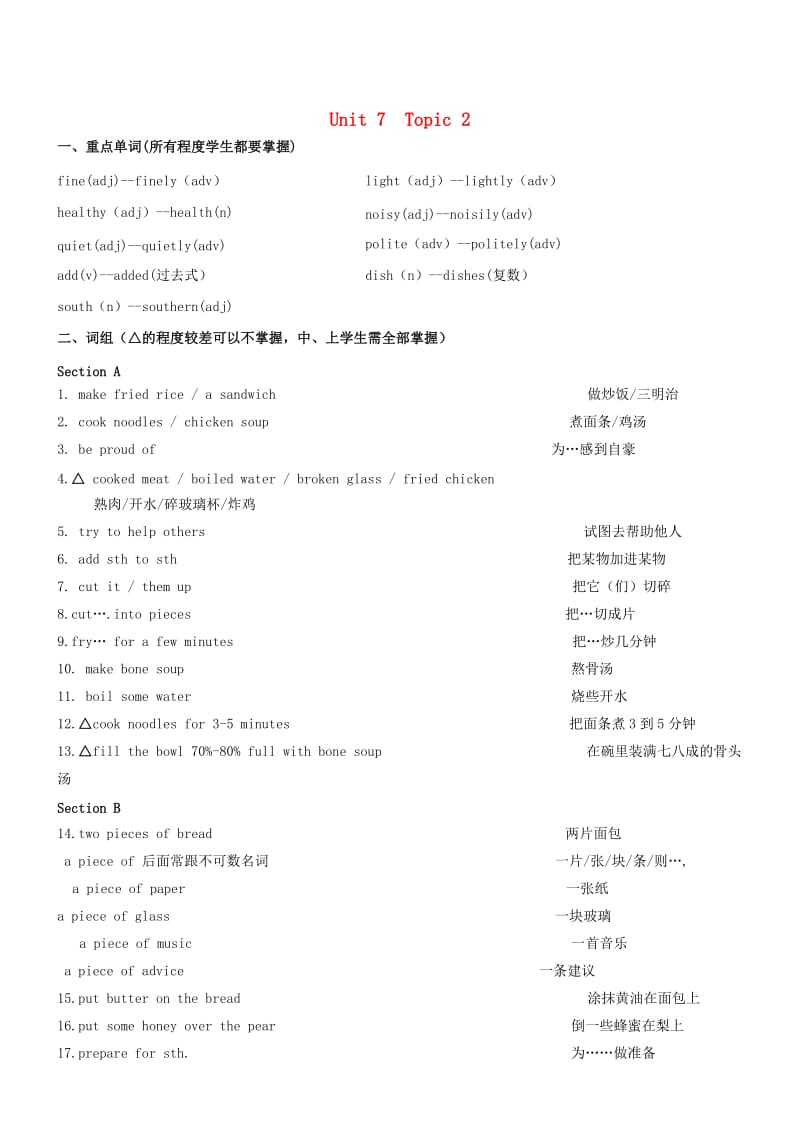 八年级英语下册 Unit 7 Topic 2 I’m not sure whether I can cook it well讲义 （新版）仁爱版.doc_第1页