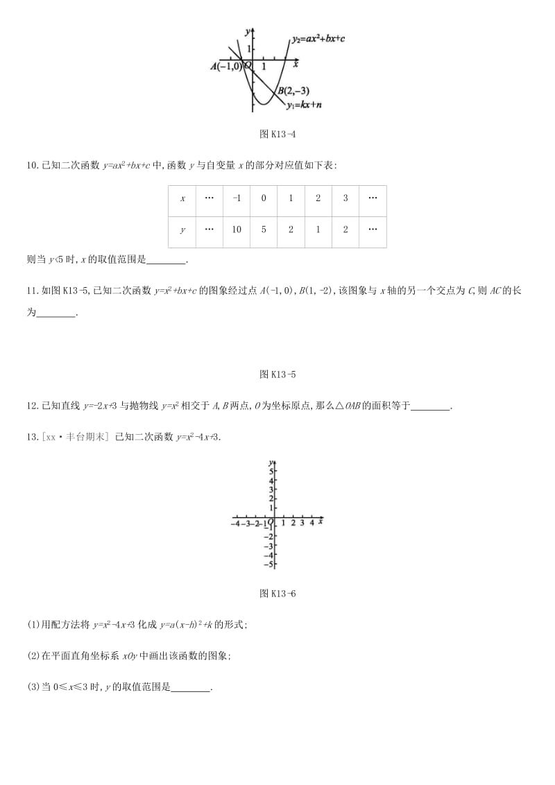 北京市2019年中考数学总复习 第三单元 函数 课时训练13 二次函数与方程、不等式试题.doc_第3页