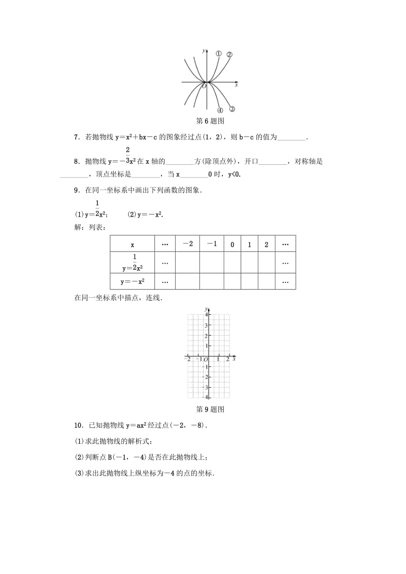 九年级数学上册 1.2 二次函数的图象（第1课时）同步测试 （新版）浙教版.doc_第2页