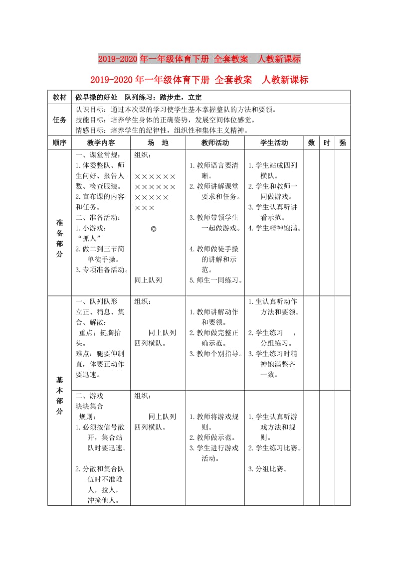 2019-2020年一年级体育下册 全套教案 人教新课标.doc_第1页