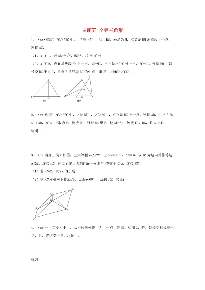 中考数学专题训练 专题五 三角形的全等.doc_第1页