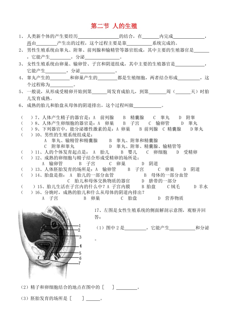 广东省中山市七年级生物下册 4.1.2《人的生殖》练习（新版）新人教版.doc_第1页