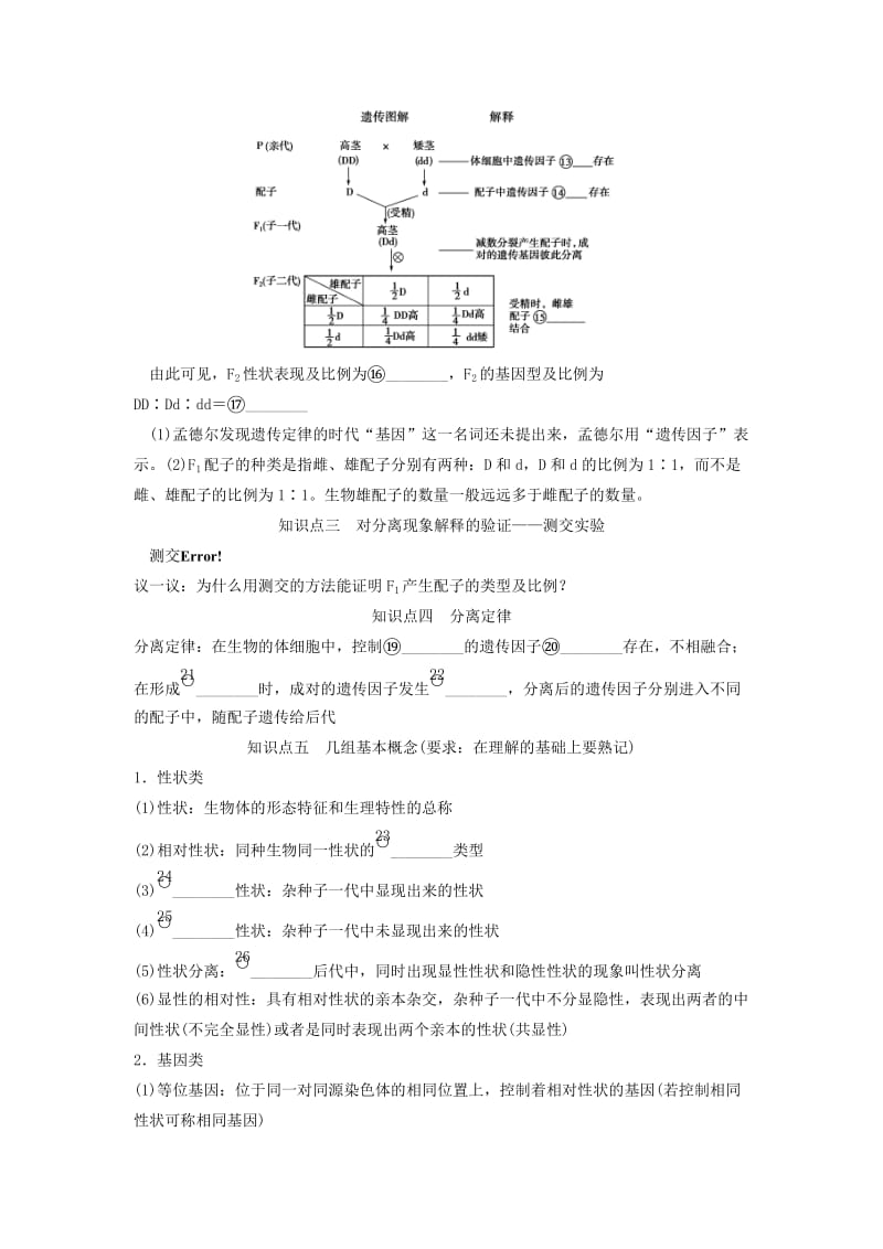 2019-2020年高考生物一轮复习方案 1-1 孟德尔的豌豆杂交实验（一） 新人教版必修2.doc_第2页