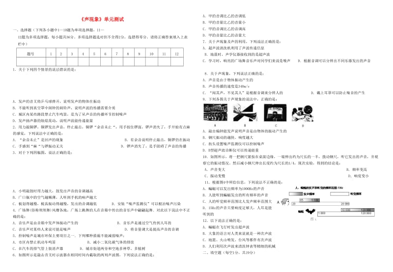 八年级物理上册 第二章《声现象》单元测试 （新版）新人教版.doc_第1页