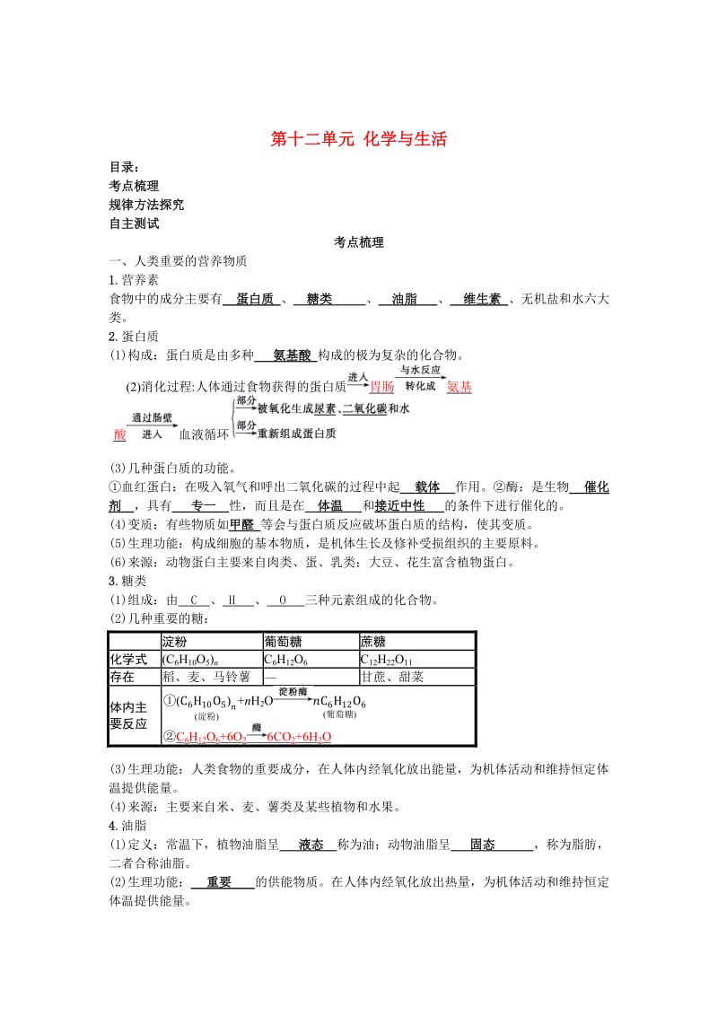 中考化学一轮复习 第十二单元 化学与生活试题.doc_第1页