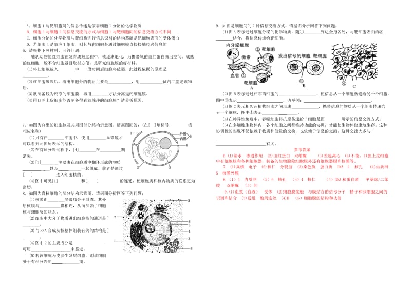 2019-2020年高考生物复习 第3章 第1、3节 细胞膜、细胞核导学案 新人教版必修1.doc_第2页