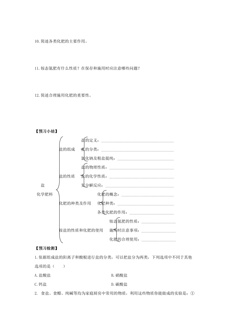 九年级化学下册 专题七 初识酸、碱和盐 单元3《盐 化学肥料》学案1（新版）湘教版.doc_第2页