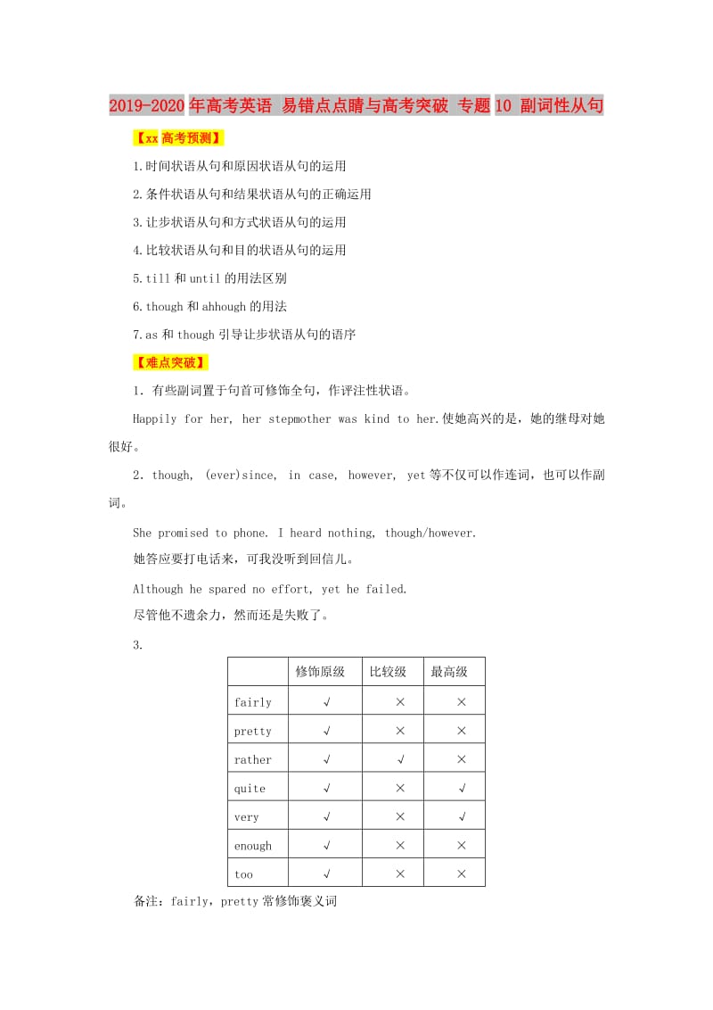 2019-2020年高考英语 易错点点睛与高考突破 专题10 副词性从句.doc_第1页