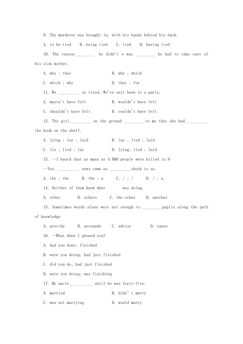 2019-2020年高考英语 单项选择、阅读理解回顾训练（1）.doc_第2页