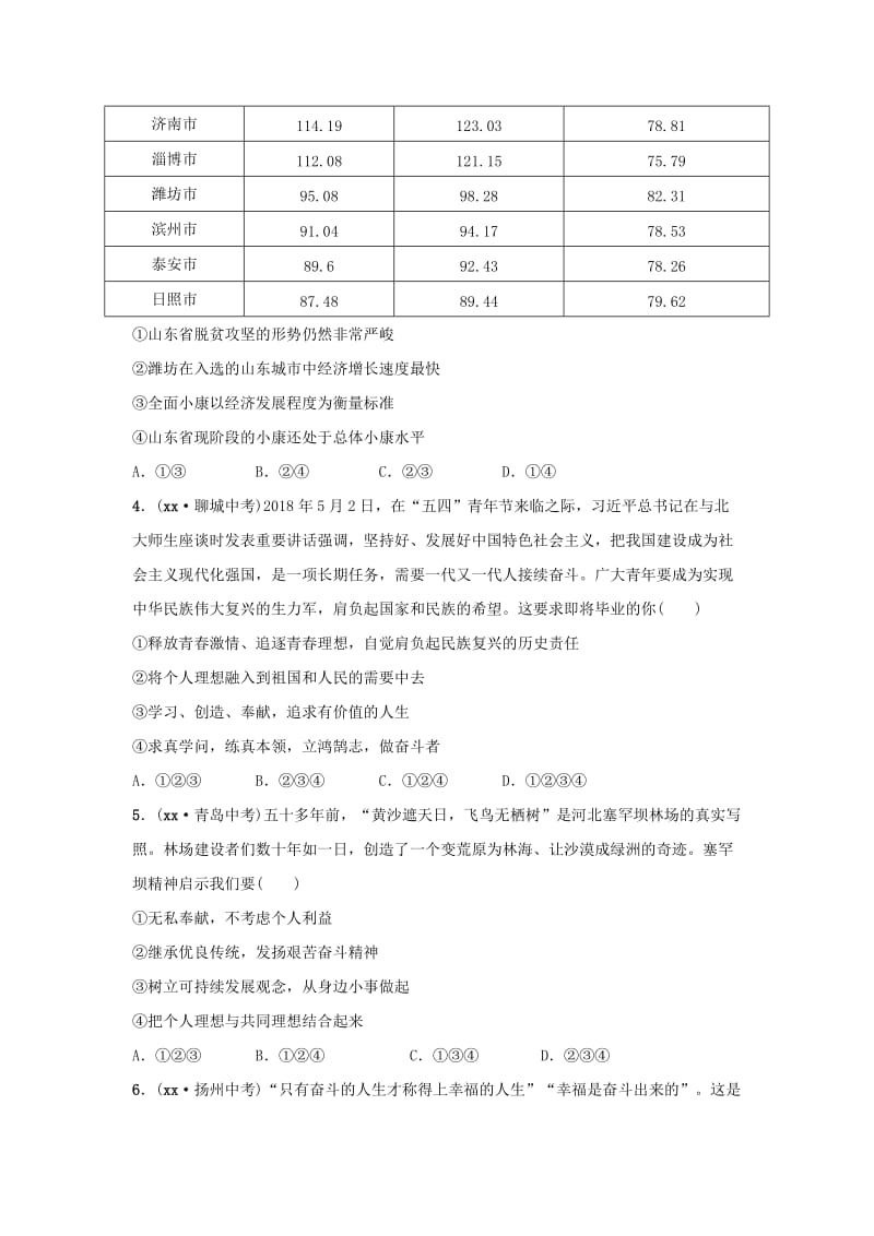 山东省2019年中考道德与法治总复习 九全 第三单元 我们的未来不是梦考点演练.doc_第2页