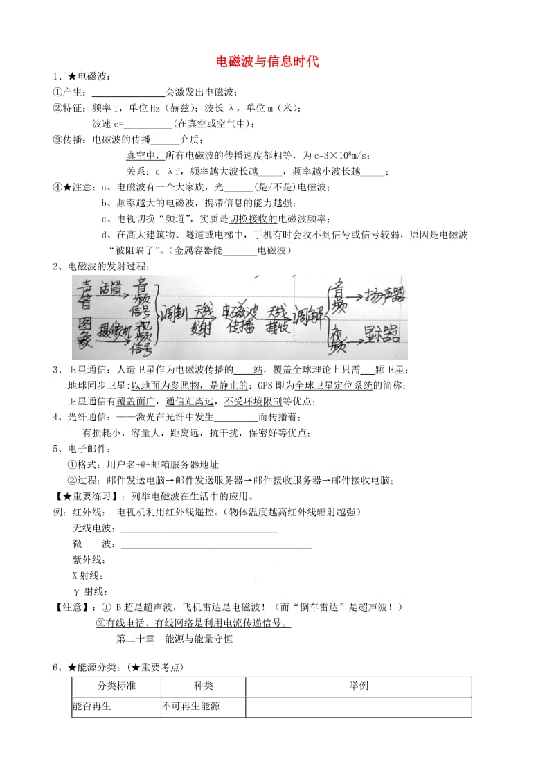 九年级物理下册 第十九-二十章 信息 能源练习（新版）粤教沪版.doc_第1页