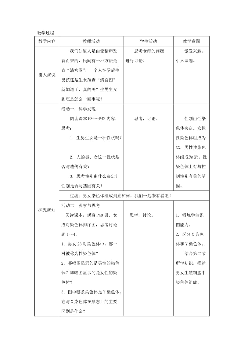 吉林省榆树市八年级生物下册 第七单元 第二章 第四节 人的性别遗传教案 （新版）新人教版.doc_第2页