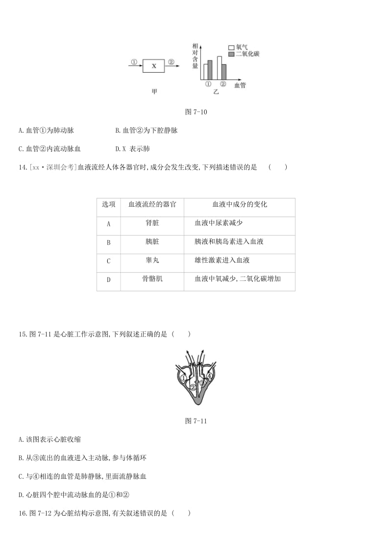 广东省深圳市2019年中考生物 主题复习四 生物圈中的人 第07课时 人体的血液循环和呼吸练习.doc_第3页