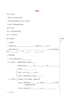 湖北省武漢市八年級物理上冊 6.1 質(zhì)量導學提綱（新版）新人教版.doc