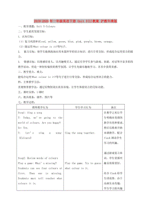 2019-2020年一年級英語下冊 Unit 3(1)教案 滬教牛津版.doc