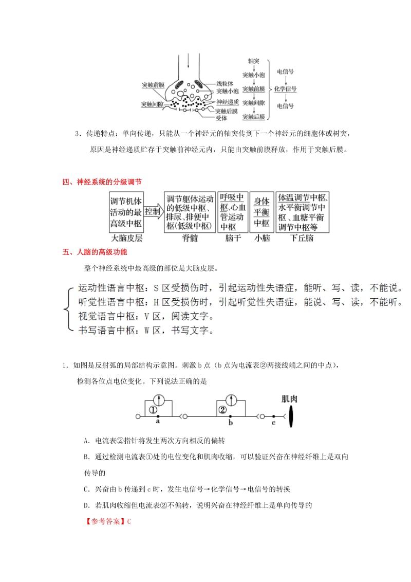 2019-2020年高考生物考点一遍过第7辑考点2通过神经系统的调节.doc_第2页