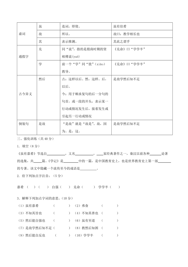 八年级语文下册 课内外文言文趣读精细精炼 专题06 虽有佳肴（课内篇）.doc_第3页