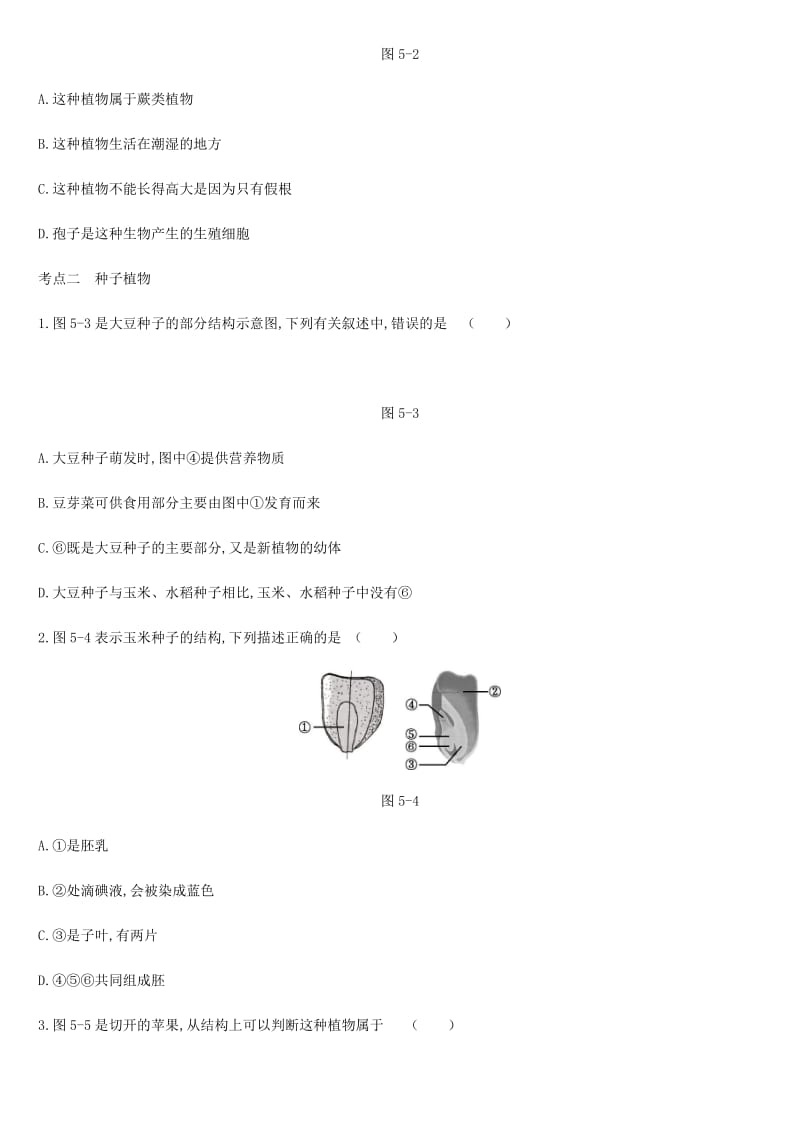 内蒙古包头市2019年中考生物 第三单元 生物圈中的绿色植物 第05课时 生物圈中有哪些绿色植物复习练习.doc_第2页