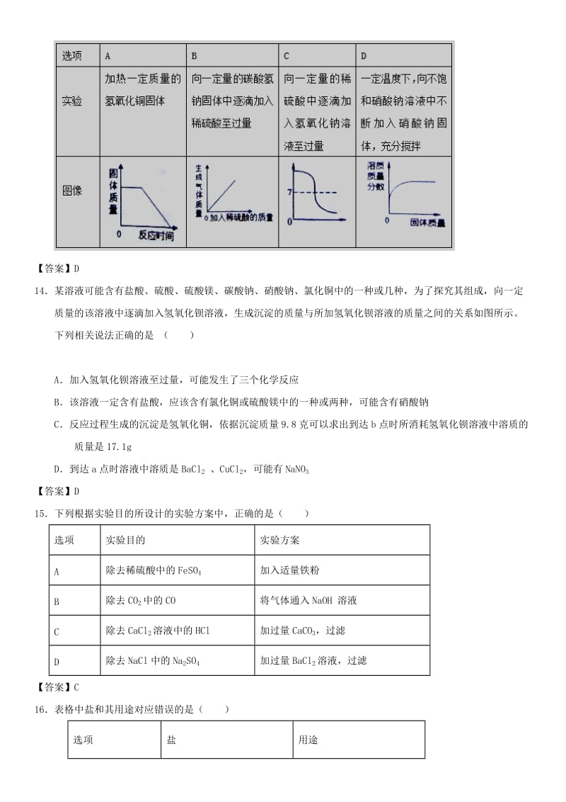 中考化学专题测试卷 生活中的的盐及粗盐的提纯.doc_第3页