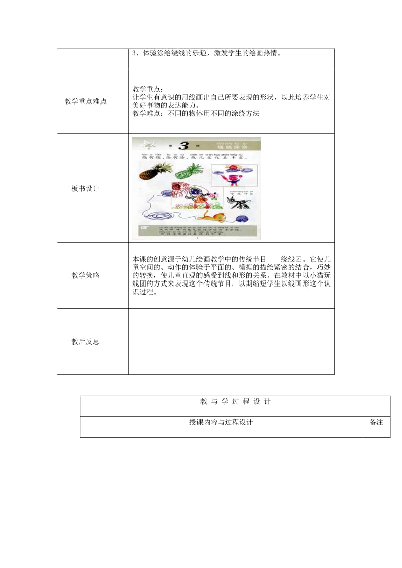 2019-2020年一年级美术上册《绕绕涂涂》表格式教案 湘教版.doc_第3页