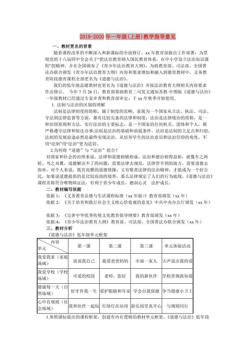 2019-2020年一年级(上册)教学指导意见.doc_第1页