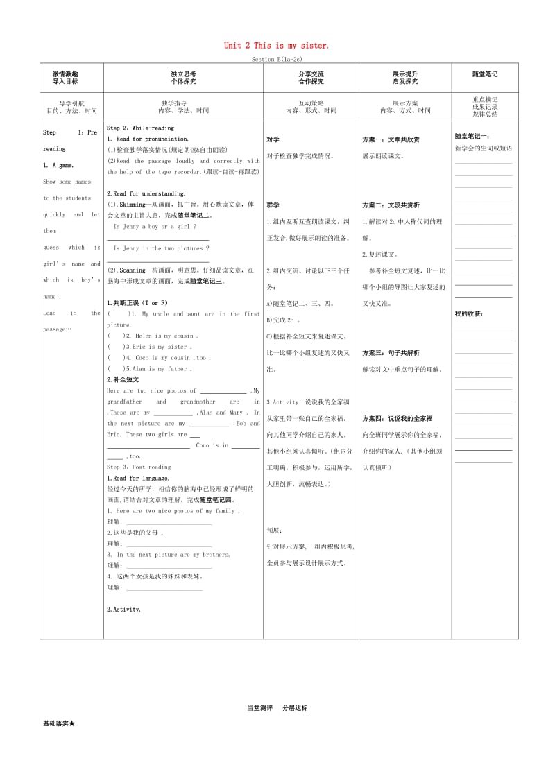 （秋季版)七年级英语上册 Unit 2 This is my sister Section B（1a-2c）导学案（新版）人教新目标版.doc_第1页