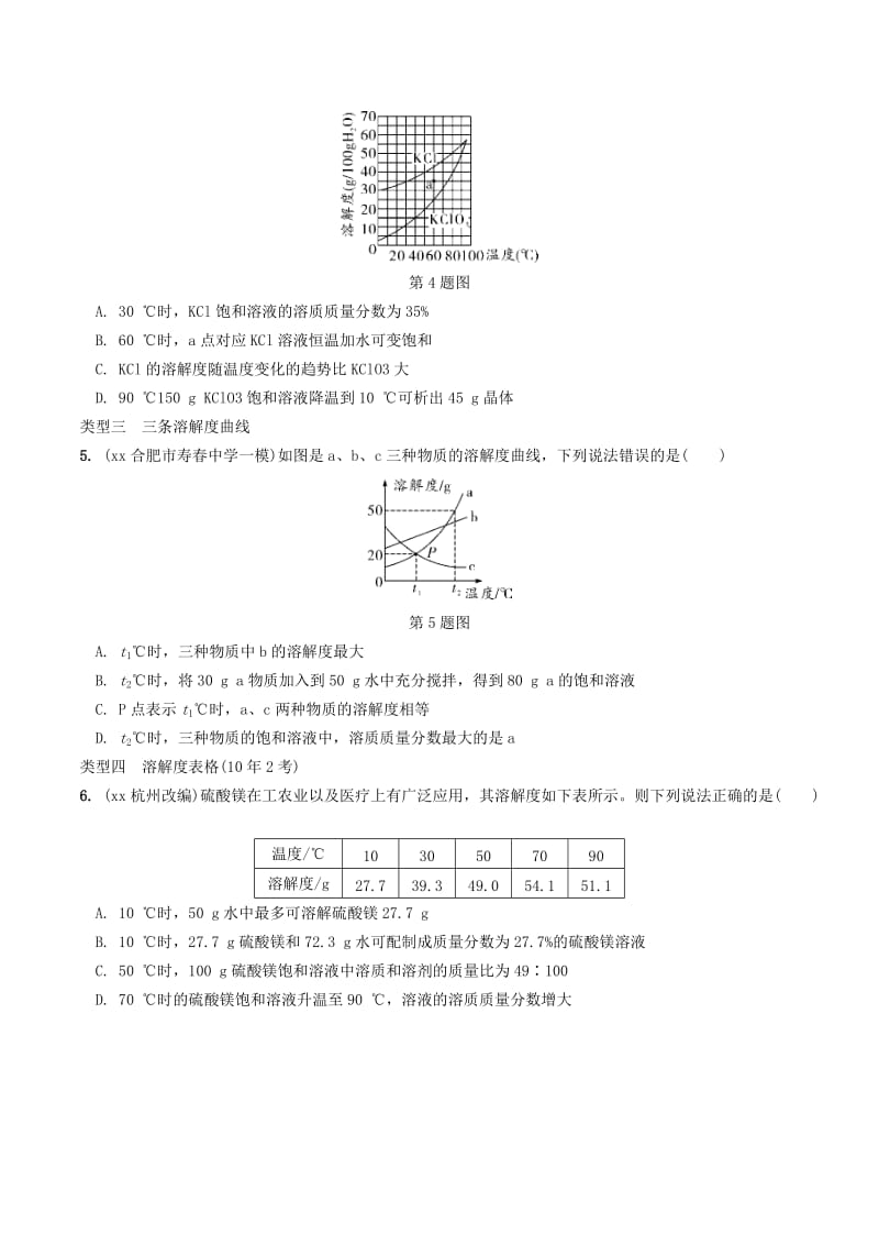 安徽省2019年中考化学总复习 第一部分 夯实基础过教材 第九单元 溶液 溶解度及溶解度曲线专项训练练习.doc_第2页