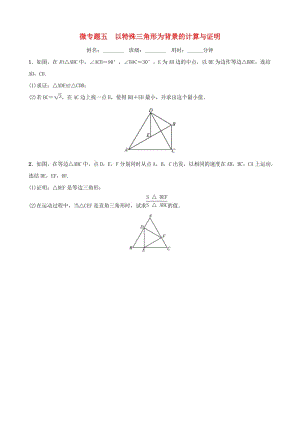 浙江省2019年中考數(shù)學(xué)復(fù)習(xí) 微專題五 以特殊三角形為背景的計算與證明訓(xùn)練.doc