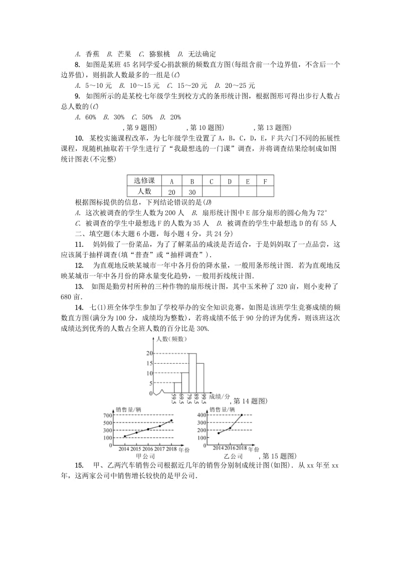 （广东专版）七年级数学上册 第六章 数据的收集与整理单元测试卷 （新版）北师大版.doc_第2页