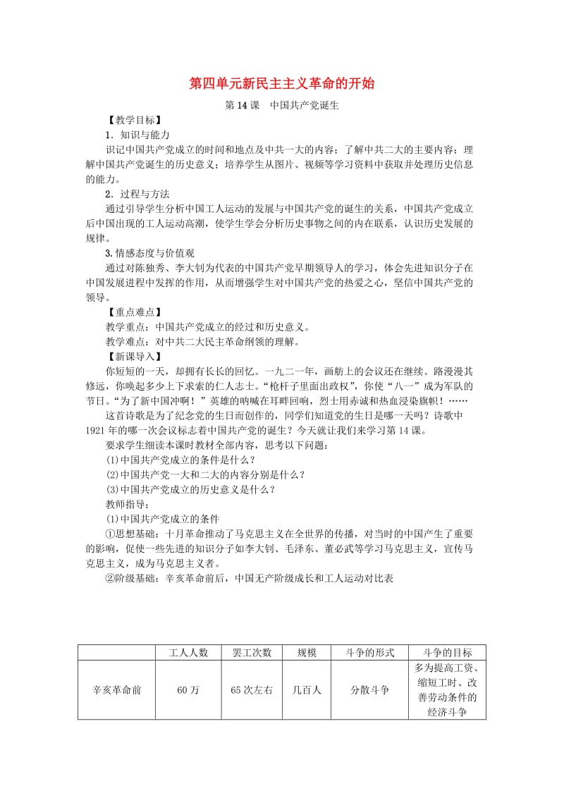 八年级历史上册 第14课 中国共产党诞生教案 新人教版.doc_第1页