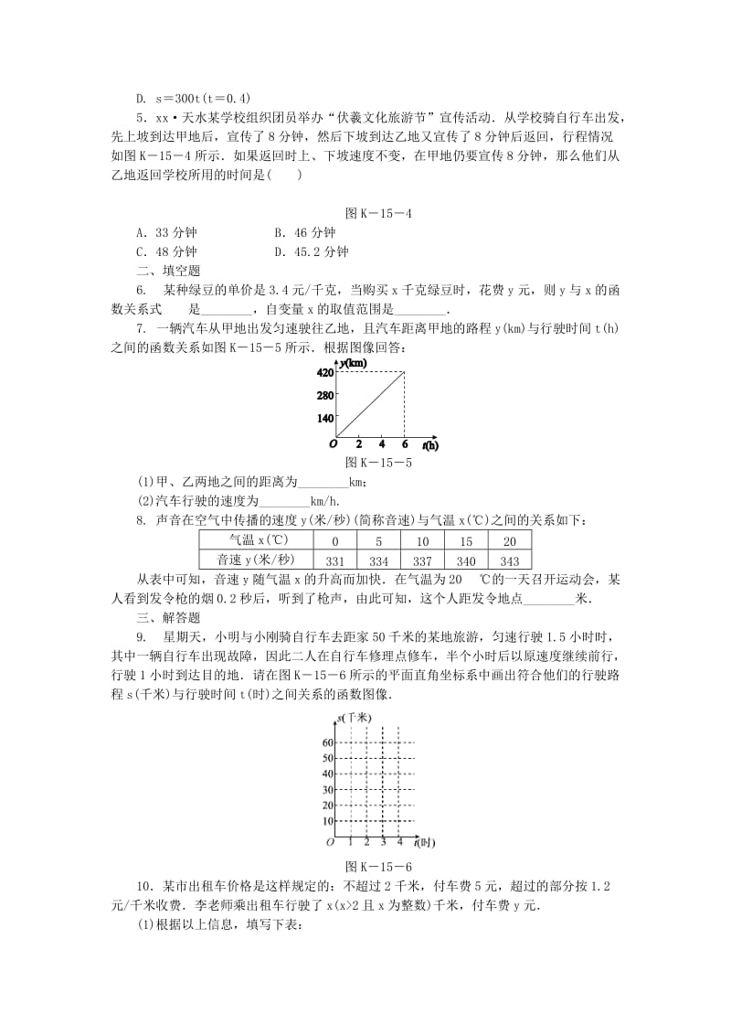 2019年春八年级数学下册 第二十章 函数 20.3 函数的表示练习 （新版）冀教版.doc_第2页