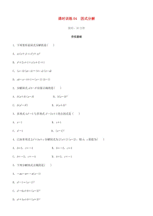 福建省2019年中考數(shù)學(xué)總復(fù)習(xí) 第一單元 數(shù)與式 課時(shí)訓(xùn)練04 因式分解練習(xí).doc