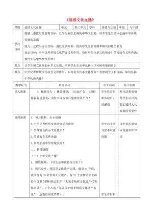 九年級道德與法治上冊 第三單元 文明與家園 第五課 守望精神家園 第1框 延續(xù)文化血脈教學(xué)設(shè)計 新人教版.doc