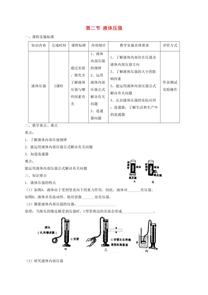 山东省乐陵市八年级物理下册 9.2液体压强导学案 （新版）新人教版.doc_第1页