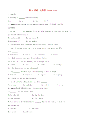 山東省濟南市2019年中考英語復(fù)習(xí) 第14課時 九全 Units 3-4同步練習(xí).doc