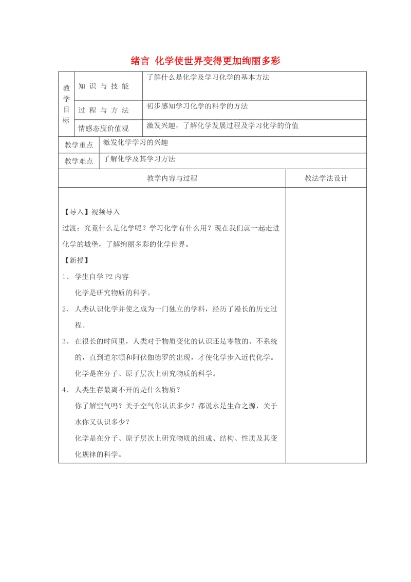 吉林省长春市双阳区九年级化学上册 绪言 化学使世界变得更加绚丽多彩教学案（新版）新人教版.doc_第1页